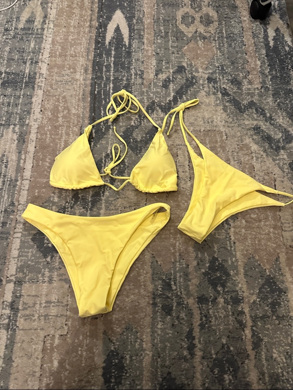 SHEIN Yellow Triangle String Bikini Set